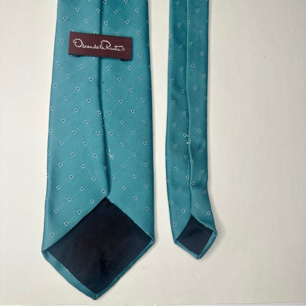 Vintage OSCAR de la RENTA Signature Embroidered Aqua Patterned Silk Classic Tie - Picture 5 of 6